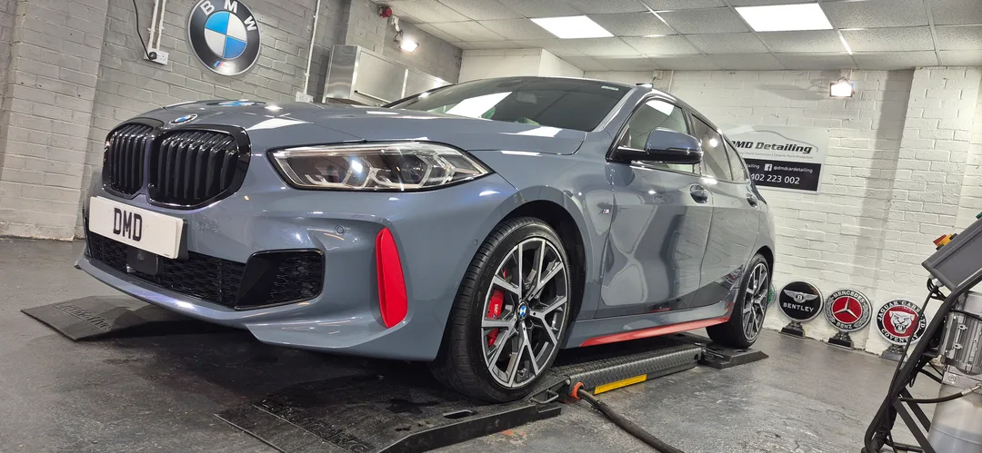 BMW 128ti in workshop at DMD Car Detailing near Port Glasgow