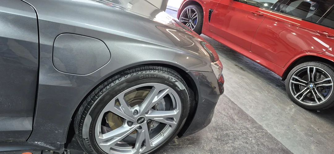 Finished Audi e-tron GT in Paisley workshop after minor paint correction detail