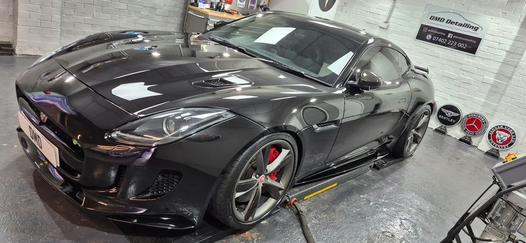Jaguar F-Type with a gloss finish after minor paint correction detail at DMD Car Detailing in Paisley near Glasgow