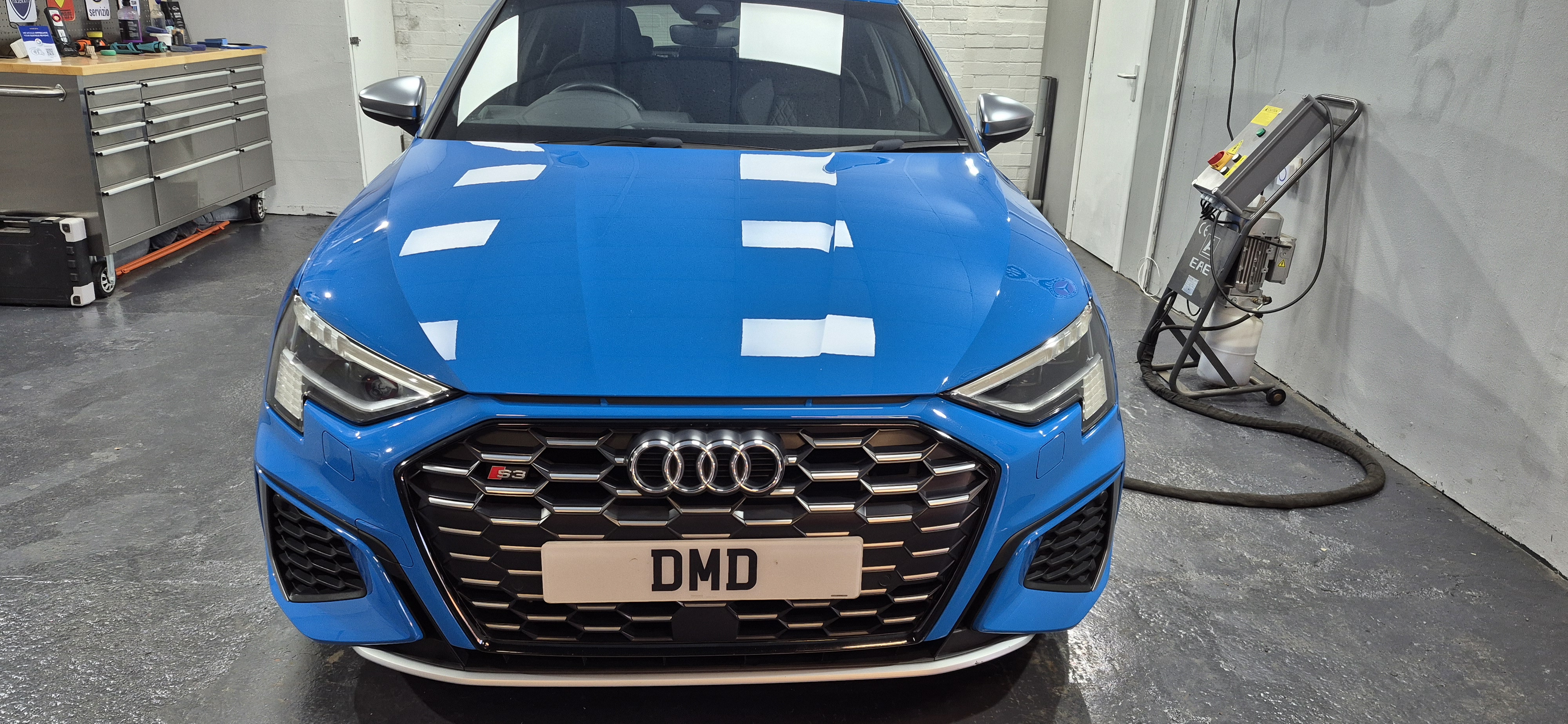 Finished Audi S3 in Paisley workshop after Exterior Protection Detail