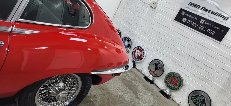 Classic Jaguar E-Type in DMD Car Detailing workshop in Paisley near Glasgow