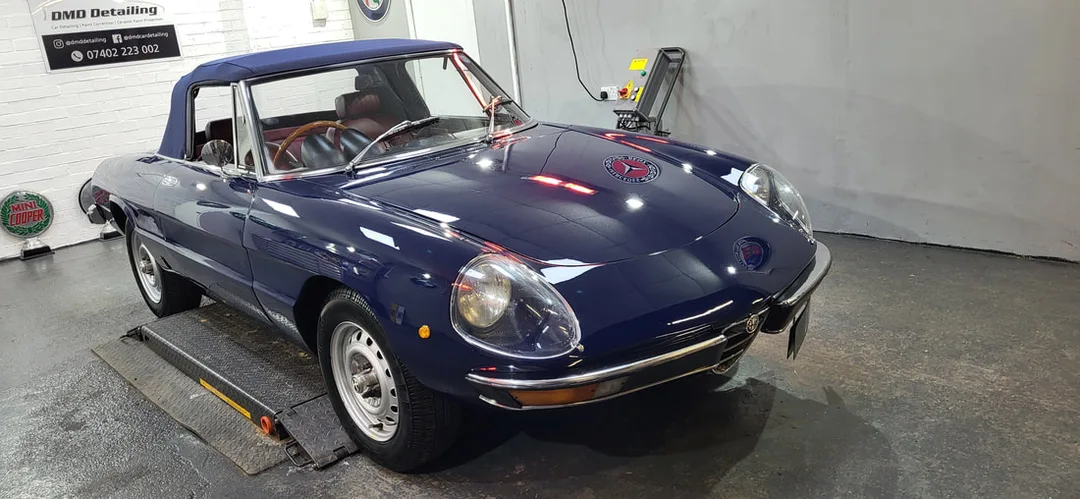 Classic Alfa Romeo Spider after undergoing Paint Correction and Ceramic Coating in Paisley at DMD Car Detailing near Glasgow