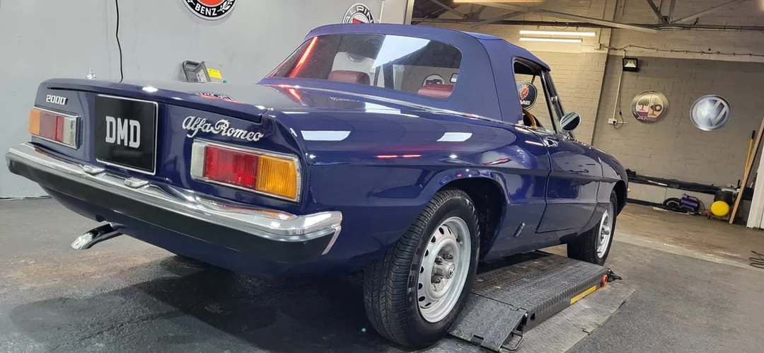 Blue Alfa Romeo Spider after paint correction and ceramic coating at DMD Car Detailing in Paisley near Glasgow