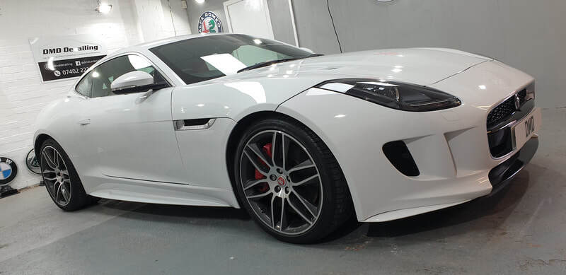 Jaguar F-Type after undergoing machine polishing and ceramic coating at DMD Car Detailing in Paisley near Glasgow.