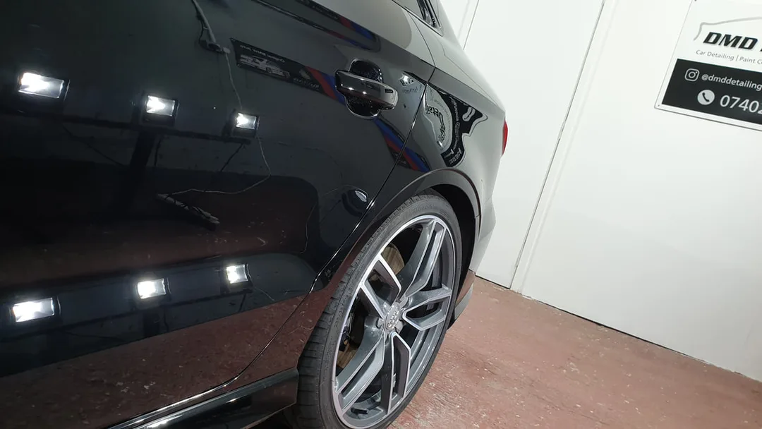 Black Audi S3 after multi stage paint correction at DMD Car Detailing in Paisley