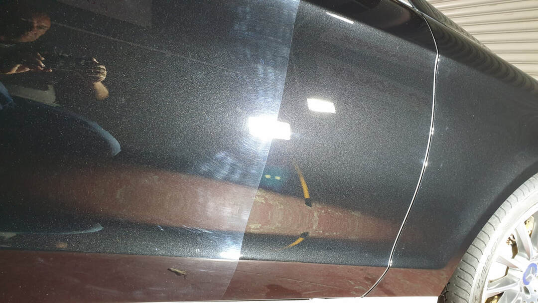 Mercedes during paint correction prior to applying ceramic coating at DMD Car Detailing in Paisley near Glasgow