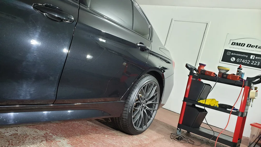 BMW showing rear door after Paint Correction in Paisley at DMD Car Detailing near Glasgow