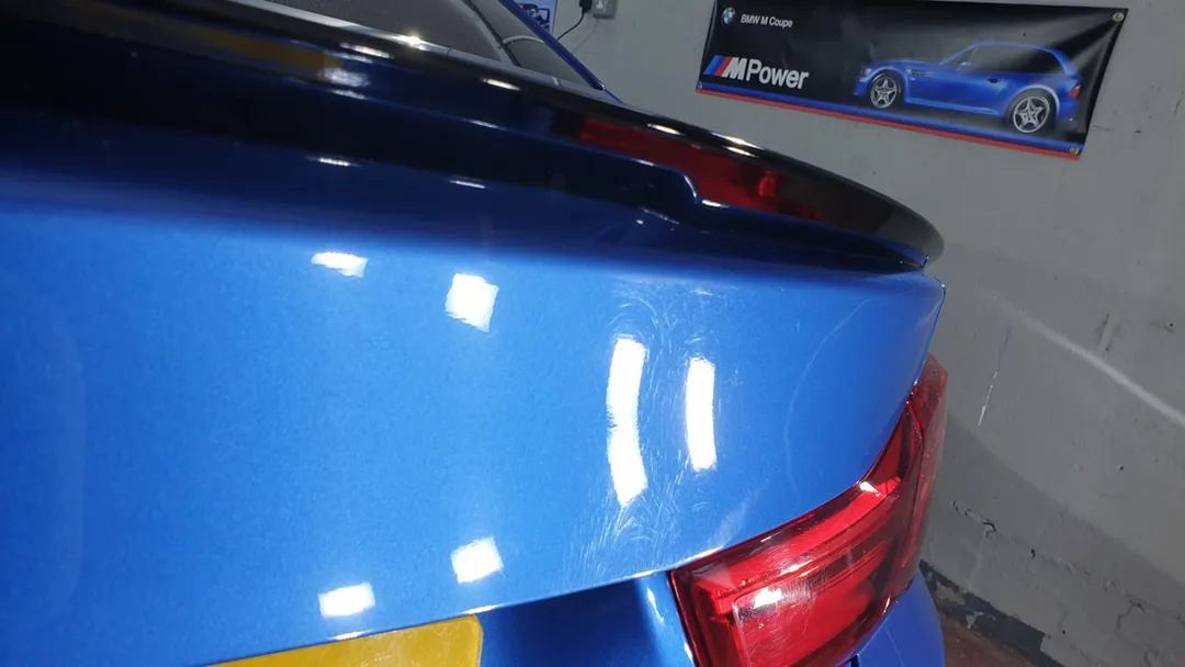 BMW 420d Coupe boot area before paint correction in Paisley by DMD Car Detailing