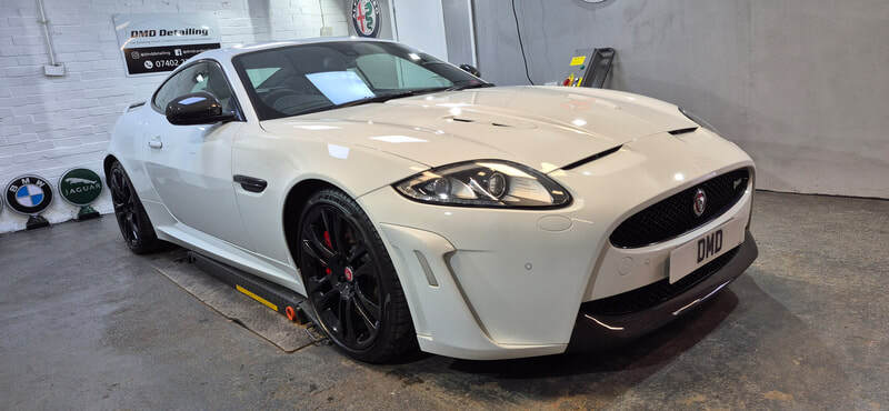 2014 Polaris White Jaguar XKR-S after major paint correction in Paisley at DMD Car Detailing