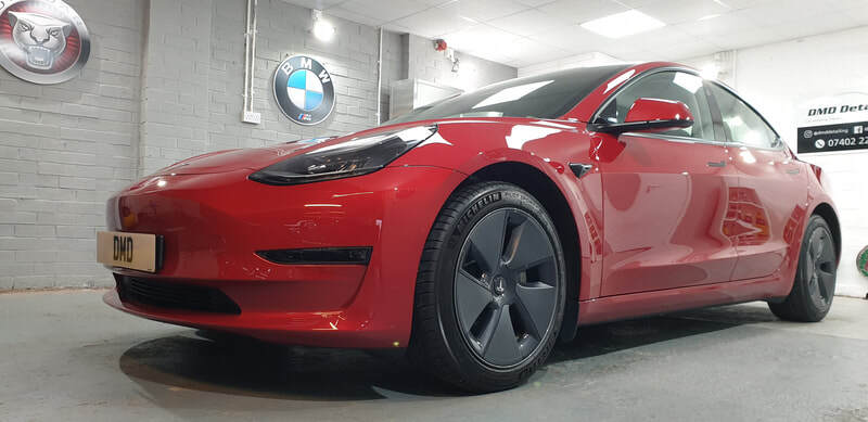 Tesla Model 3 with a rich colour depth after paint correction by DMD Car Detailing in Paisley near Glasgow
