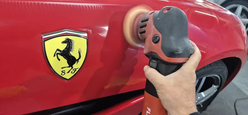 Ferrari Portofino going through a single stage machine polish in Paisley near Glasgow at DMD Car Detailing