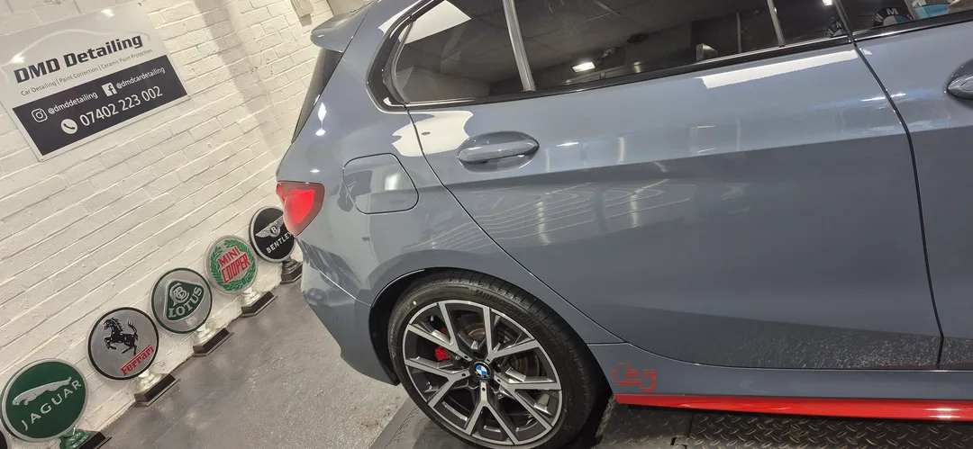 Stunning glass on this Storm Bay Metallic BMW 128ti after Paint Enhancement Detail in Paisley near Glasgow by DMD Car Detailing