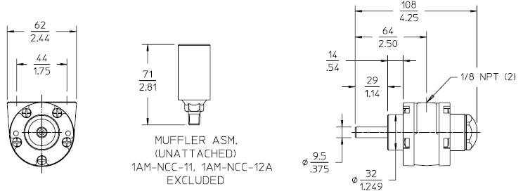 Gast Air Motor 1AM-NCC-12 

0.45 H.P. / 5.6 LBS. Torque / (4) Vanes / Counter Clockwise Rotation 

Hub Mounting / Weight 2 LBS. / R.P.M. 10,000 / (1) Free Muffler included