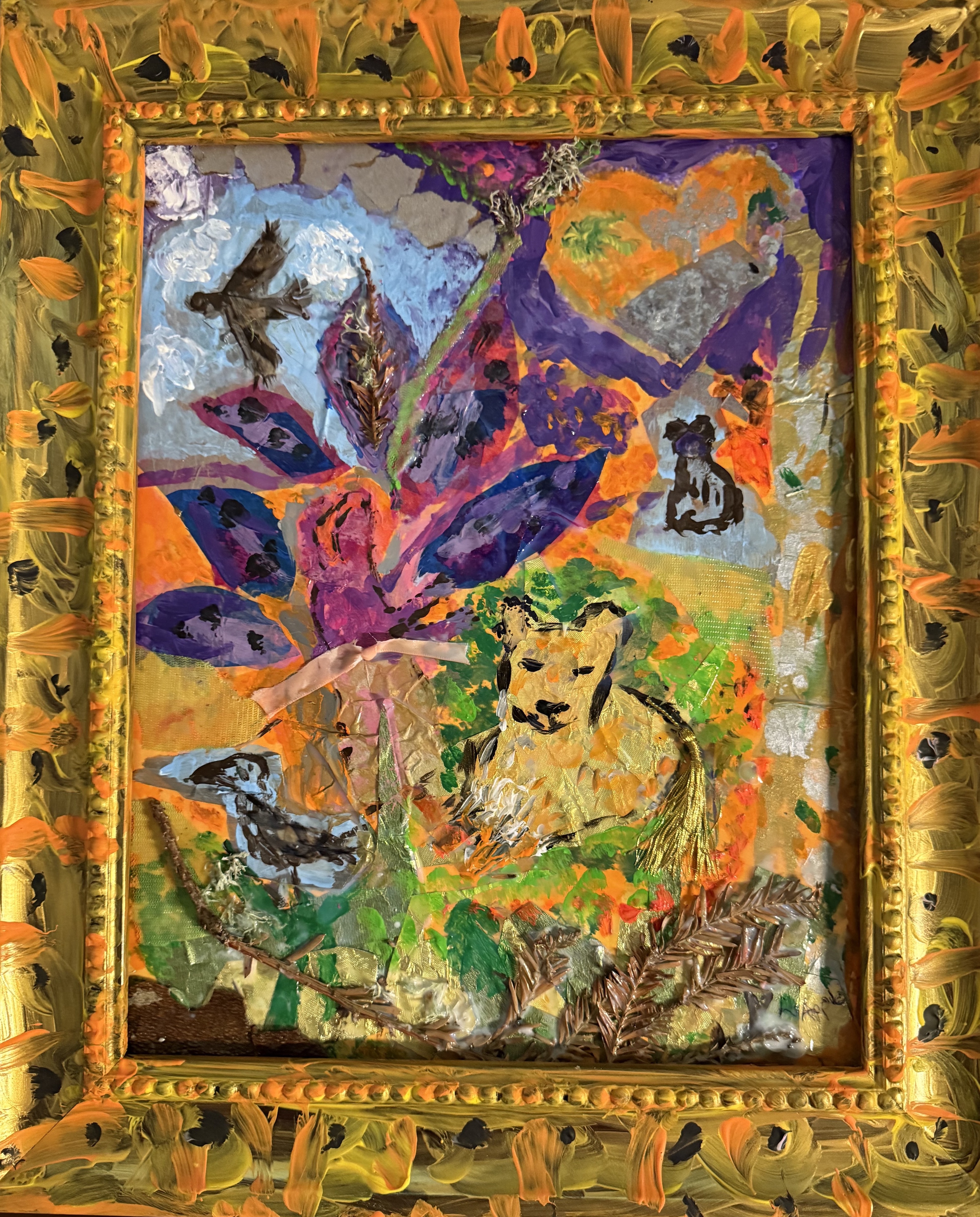 Acrylic paint plus found objects collage, 11