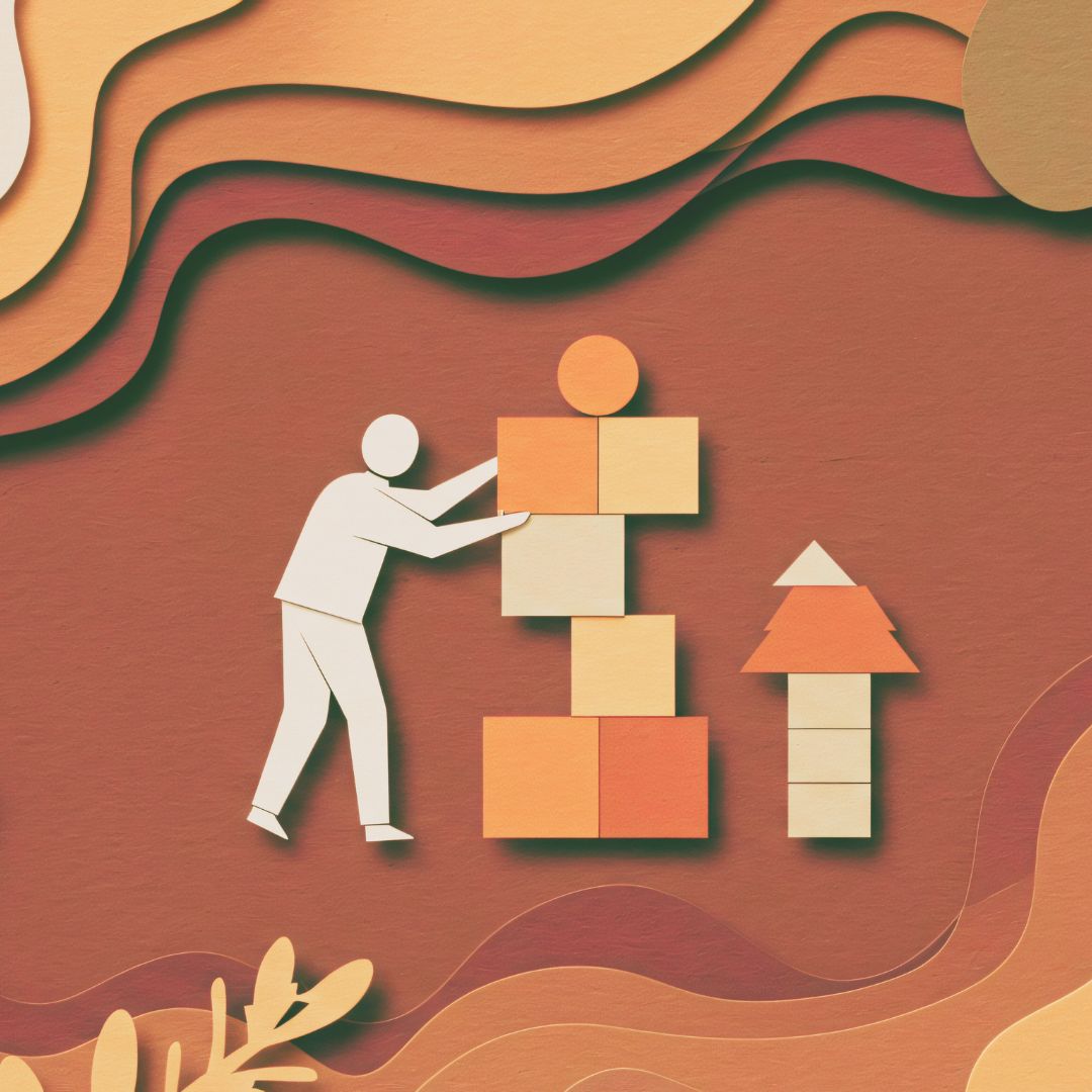  a graphic of a man putting building blocks on top of each other