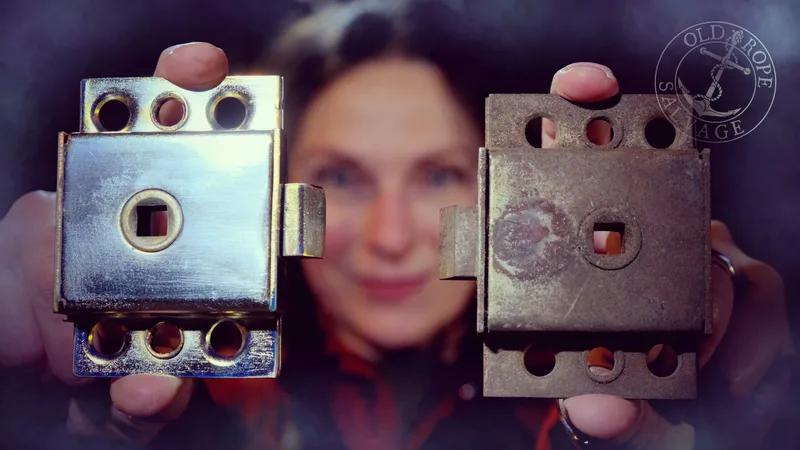 Before and after electro plating a lock mechanism from a vintage vehicle