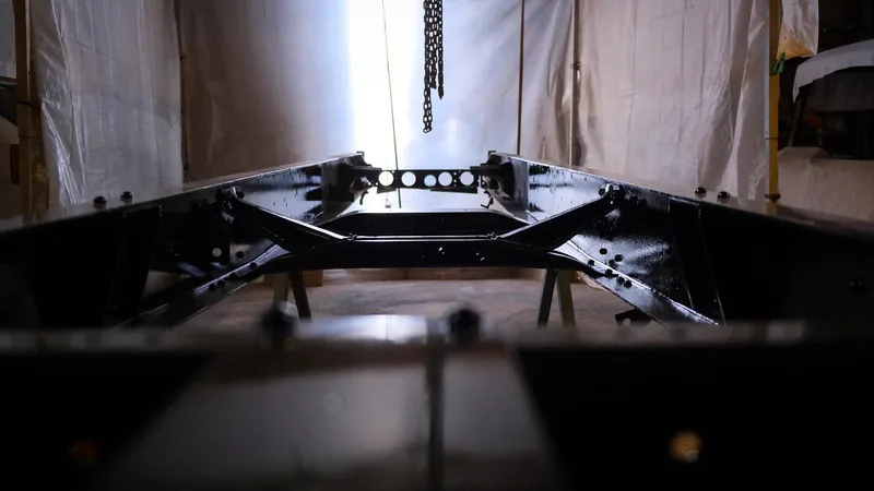 Black painted truck chassis frame