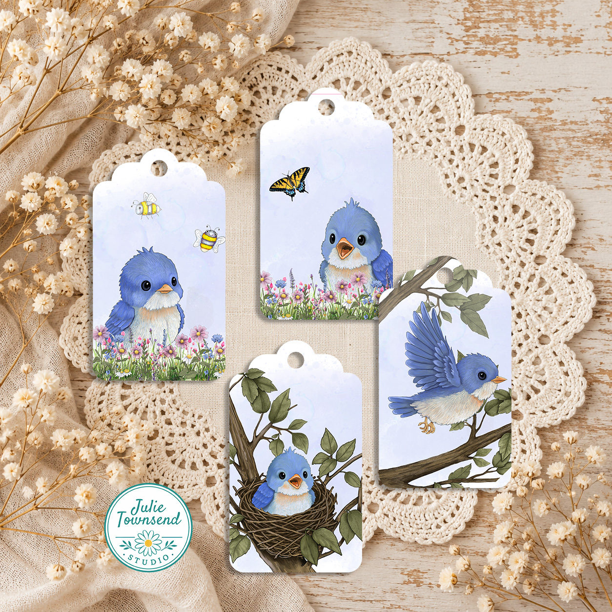 Baby Bluebird Gift Tags – Handmade Bird Gift Tags with Original Artwork