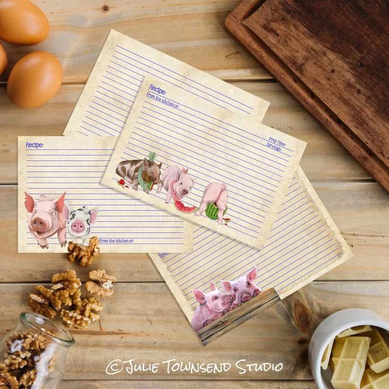 RC 131 - PIG LOVER SET 1 - Set of 12 Recipe Cards