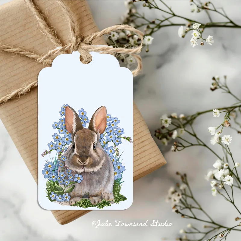 Gift Tags - Forget-me-not Bunny - set of 8 handmade gift tags