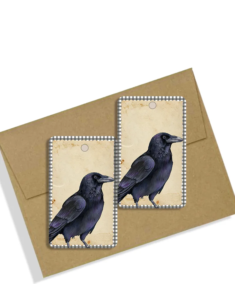 Gift Tags - Crow on Plaid - set of 8 handmade gift tags